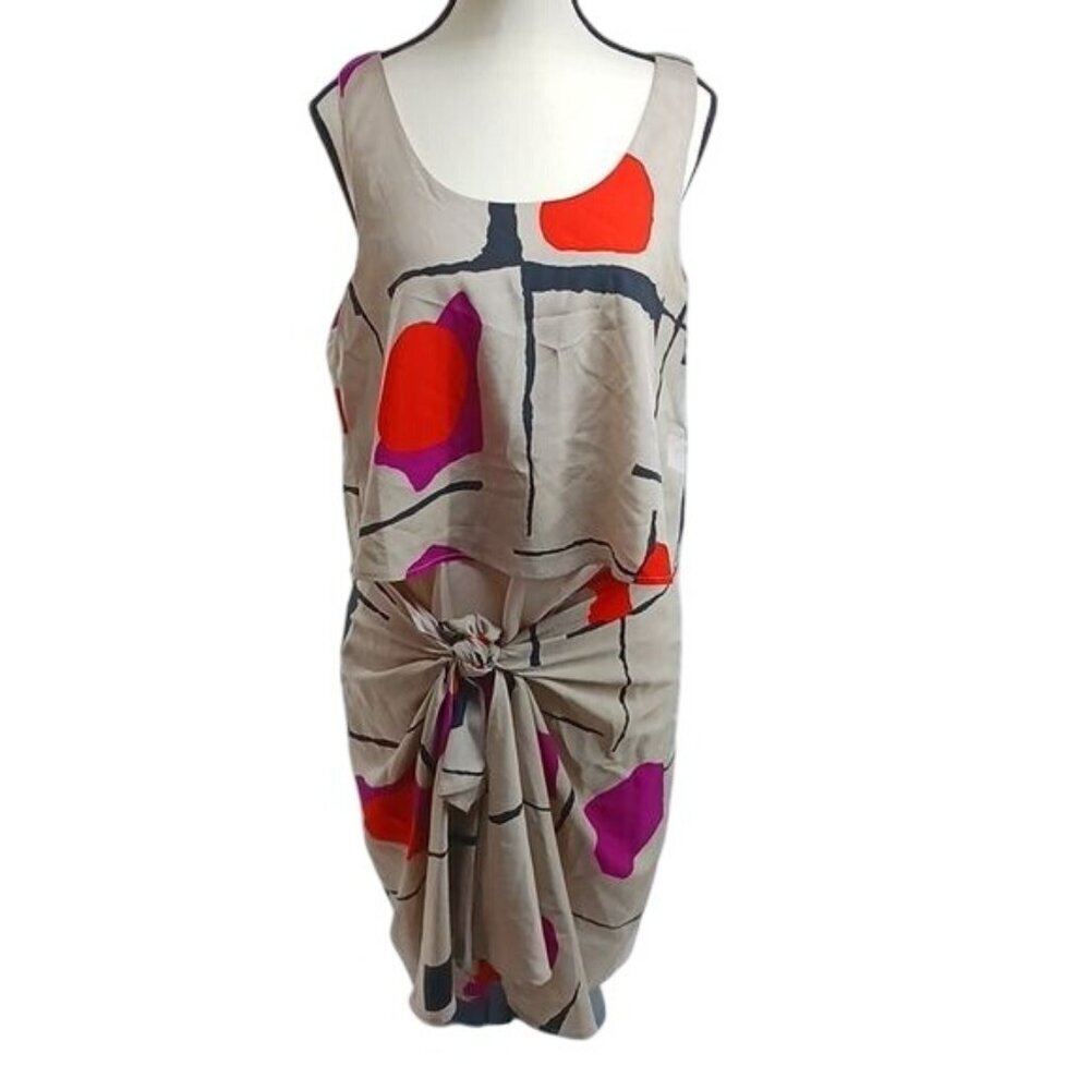 DKNY Donna Karan Womens 100% Silk Abstract Tie Front Sheath Dress Size 6